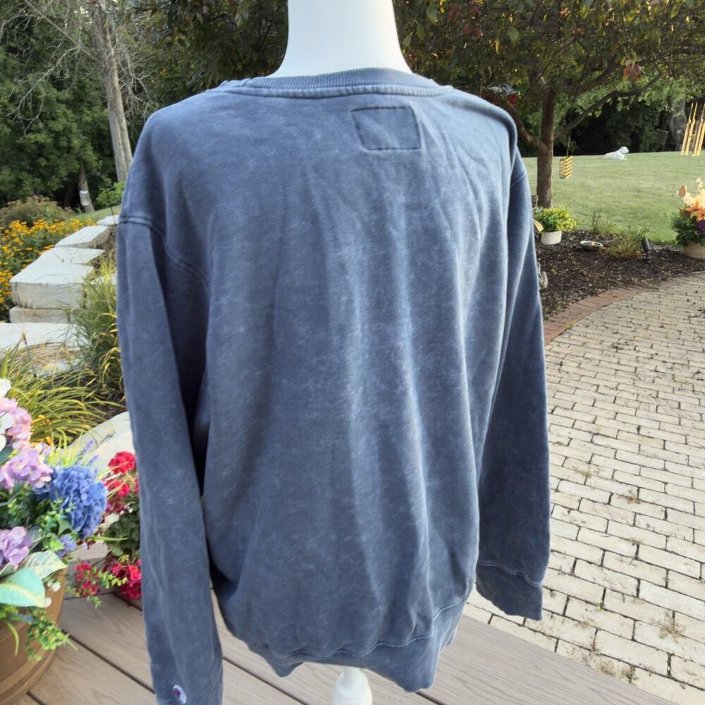 Champion Women's Blue Gray Washed Crewneck Sweatshirt Embroidered Logo (176) - Picture 5 of 7